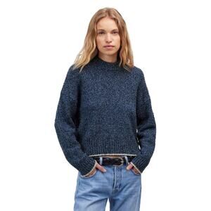 Madewell Eyelash Yarn Blue Boxy Crewneck Sweater NWT Size M
